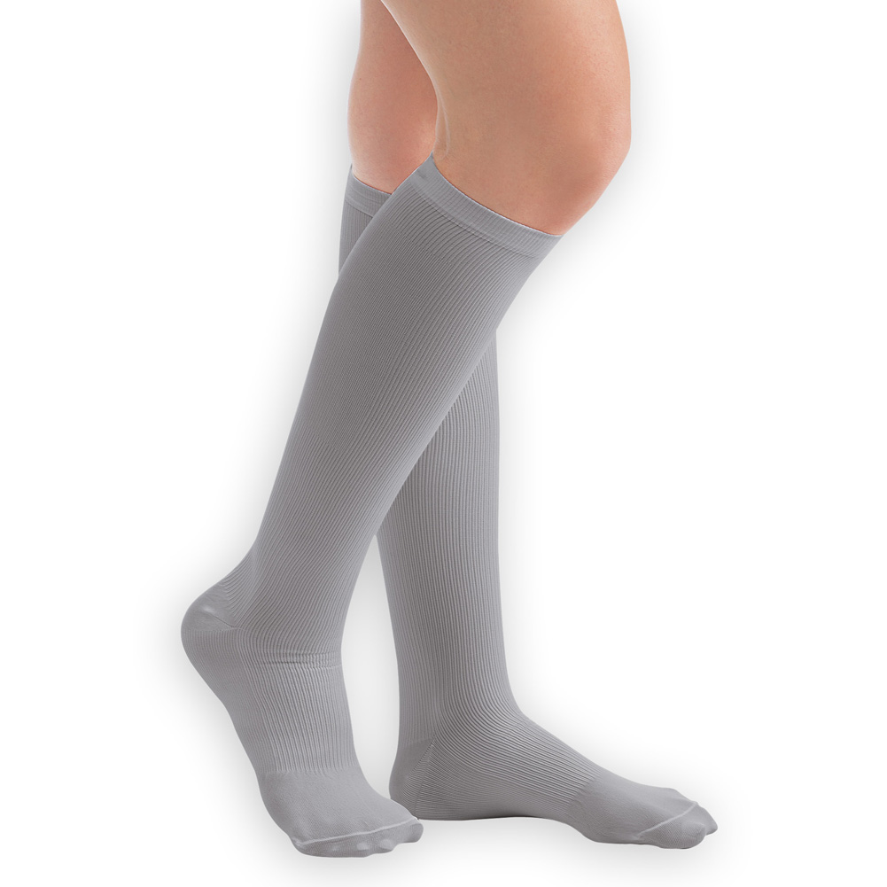 Men's Compression Trouser Socks Pair, Firm 20-30 mmHg, Grey, Large - Made in The USA