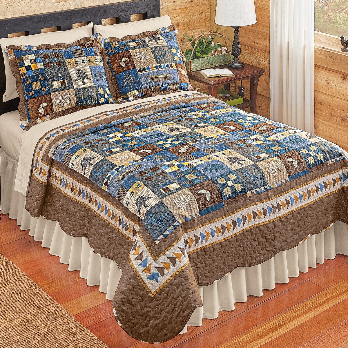 Woodlands Cabin Blue and Brown Patchwork Quilt Collections Etc.