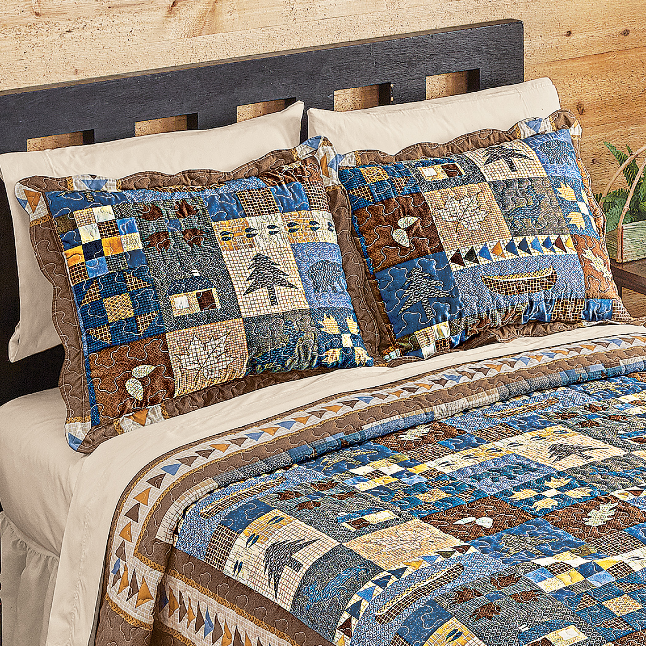 Woodlands Cabin Blue Patchwork Pillow Sham for sale online eBay