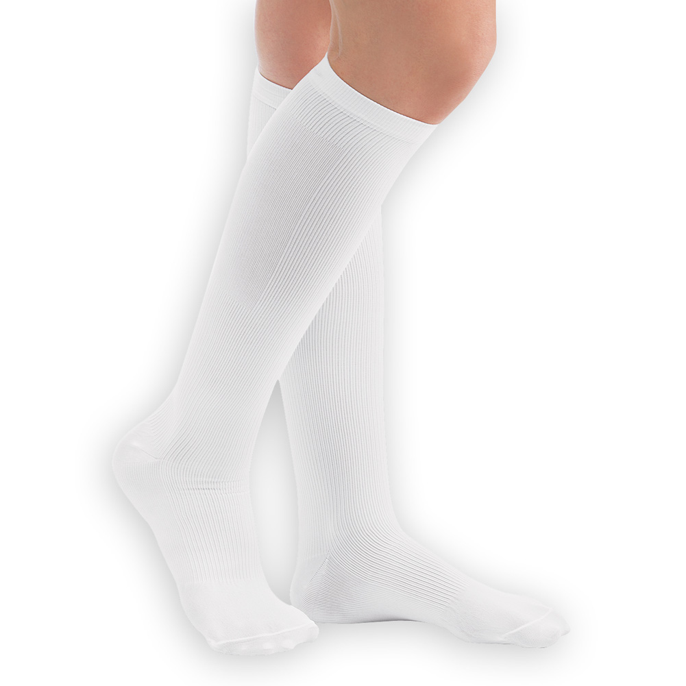 Women's Compression Trouser Socks Pair, Firm 20-30 mmHg, White, Large - Made in The USA