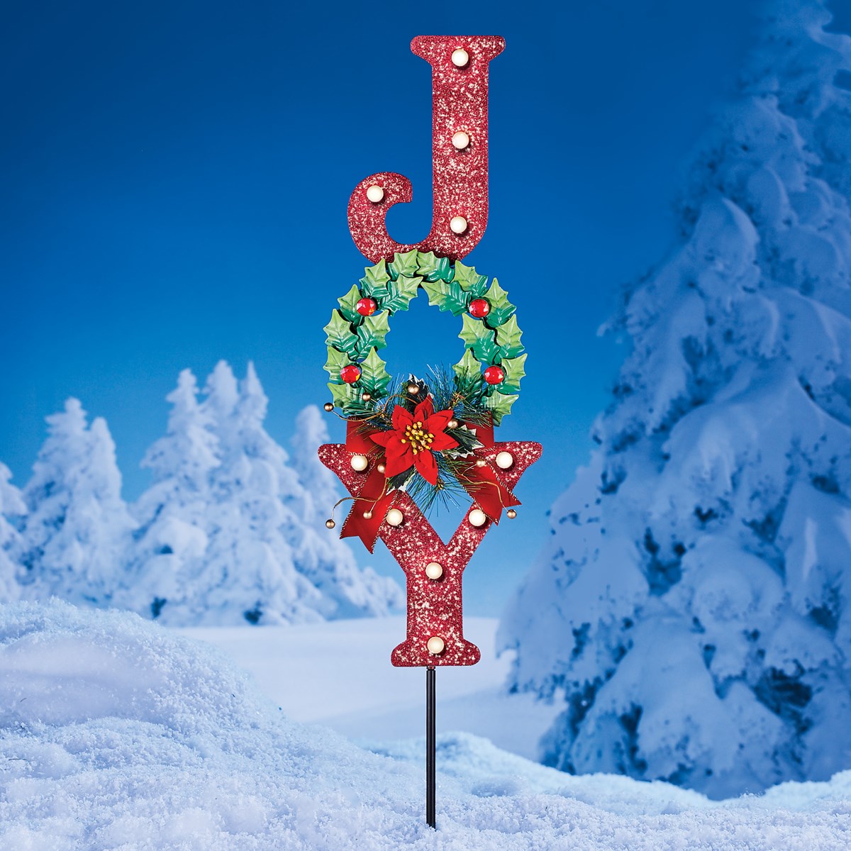 Outdoor Solar Lighted JOY Wreath Garden Stake Collections Etc.