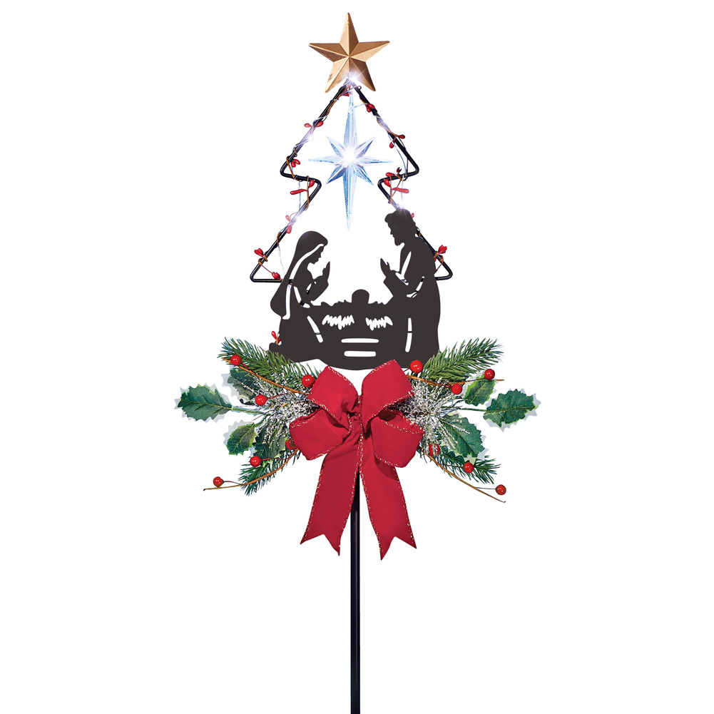 Solar Nativity Star & Christmas Tree Garden Stake 13 X 4 X 32 Multi