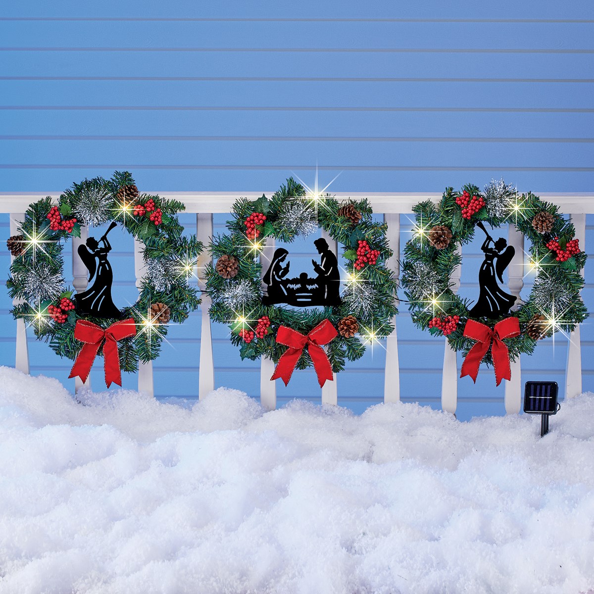 Solar Lighted Nativity Wreath Set Outdoor Decor Collections Etc.