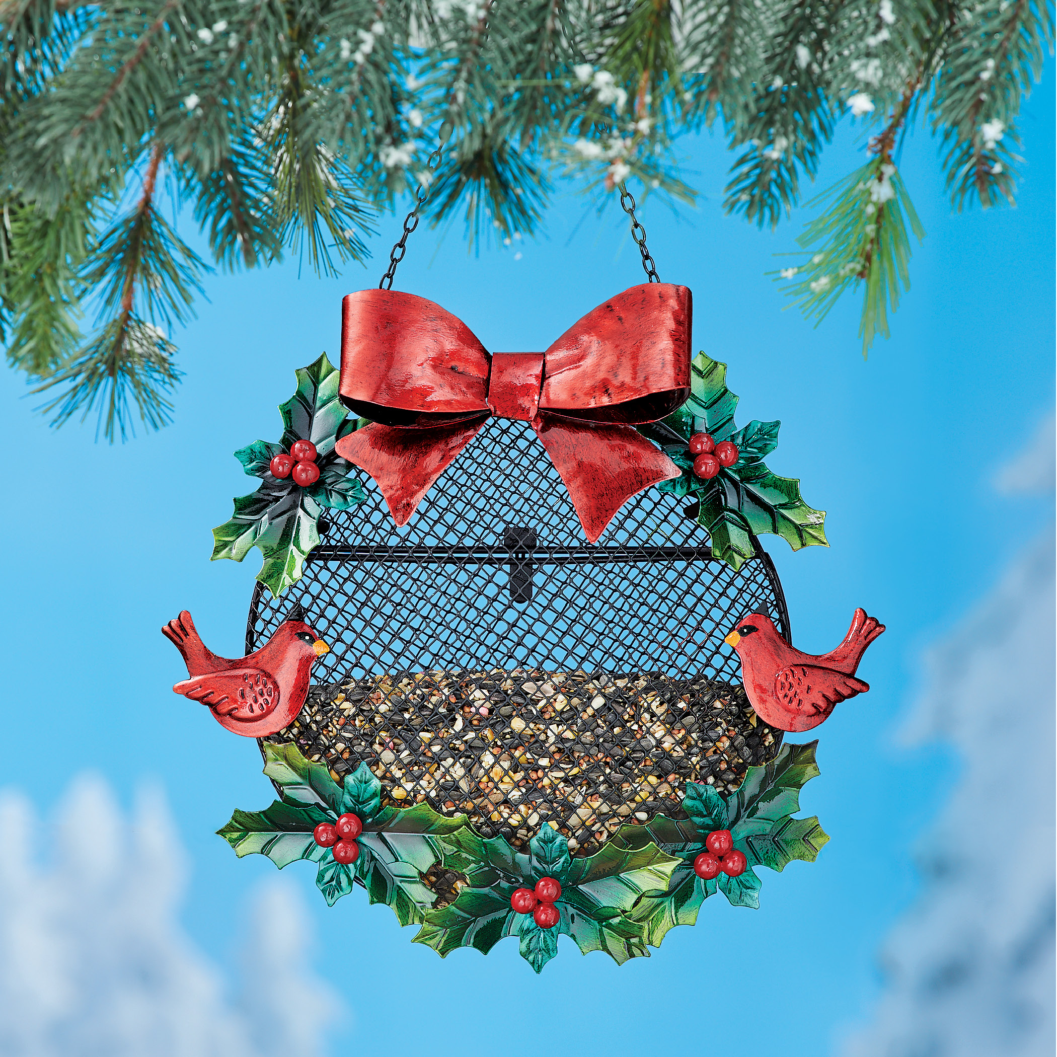 Winter Holiday Cardinals Mesh Hanging Bird Feeder Collections Etc