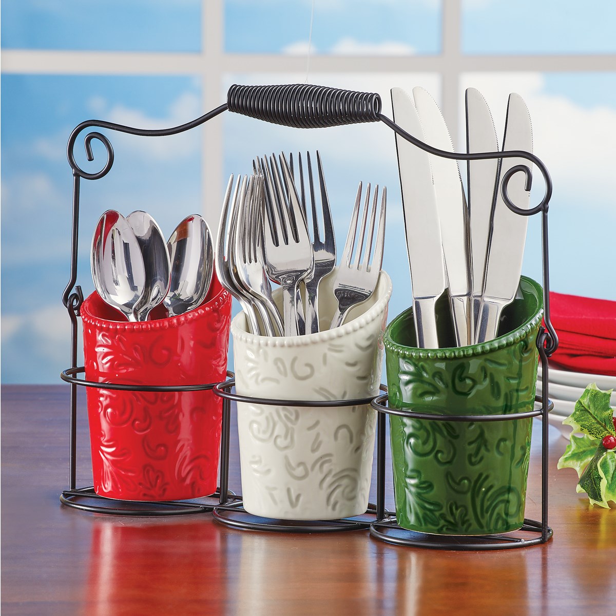 Holiday Ceramic Utensil Holder Caddy Set of 3 Collections Etc.