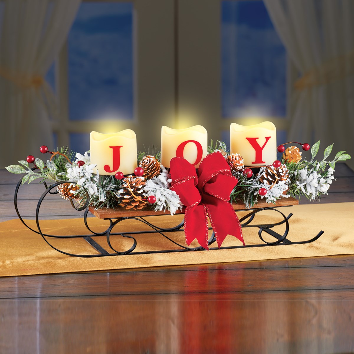 Lighted Joy Christmas Sleigh Table Centerpiece  Collections Etc.