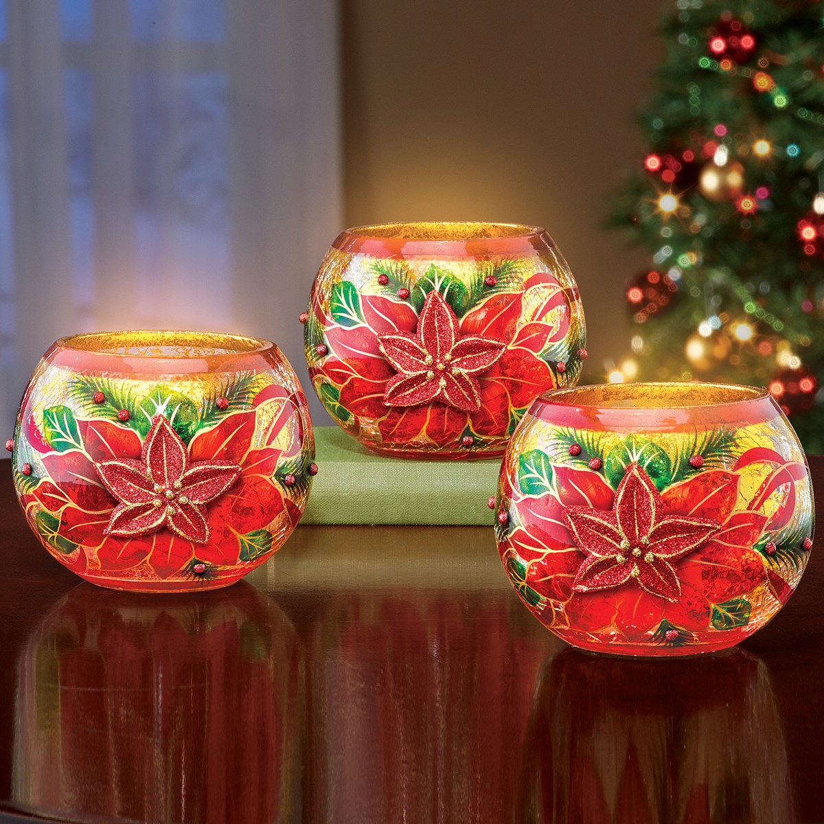 Poinsettia Candle Holders Set of 3 Collections Etc.