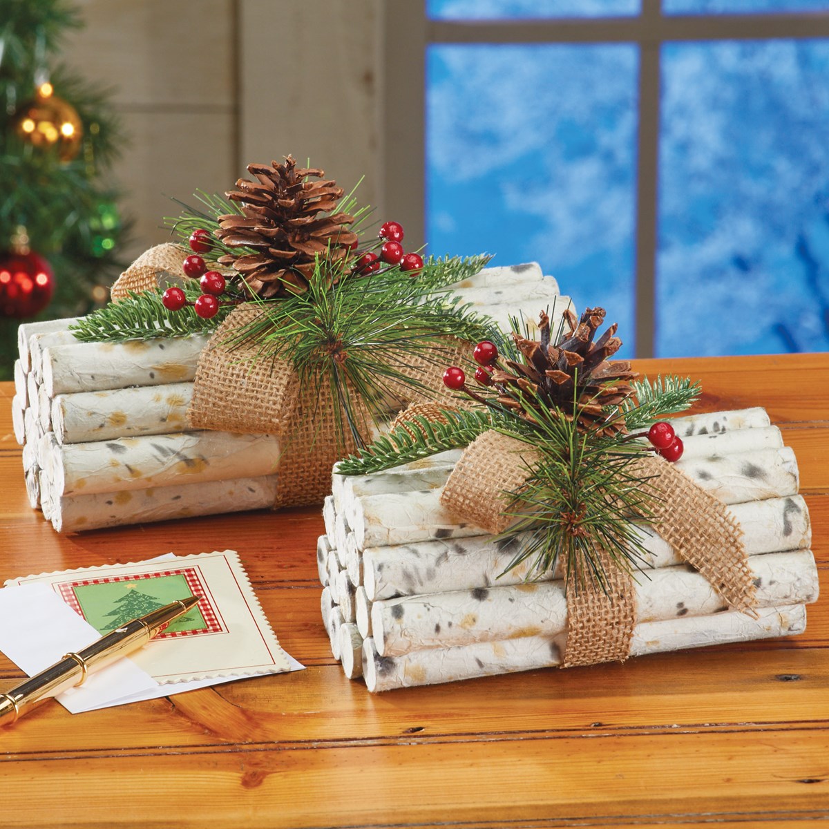 Rustic Holiday Faux Birch Logs - Set of 2 | Collections Etc.