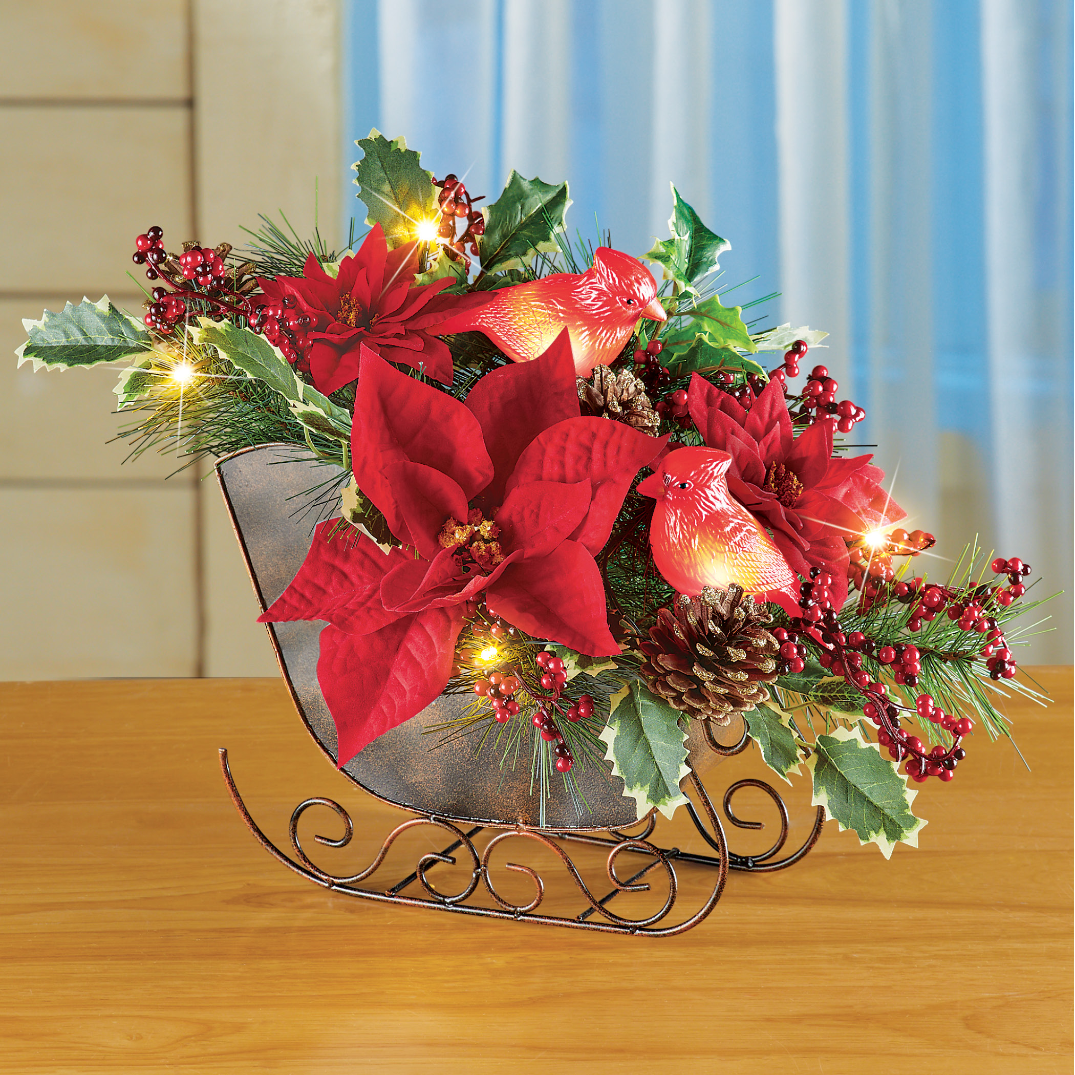 Lighted Sleigh Christmas Centerpiece With Cardinals Collections Etc
