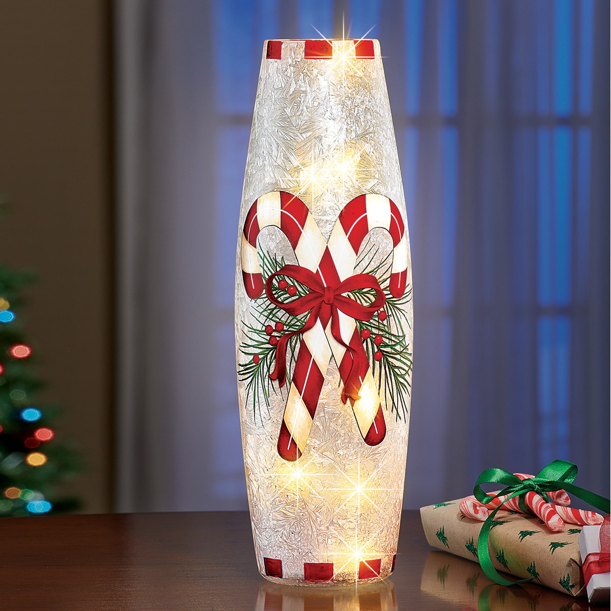Frosted Glass Candy Cane Christmas Hurricane Lamp Collections Etc.