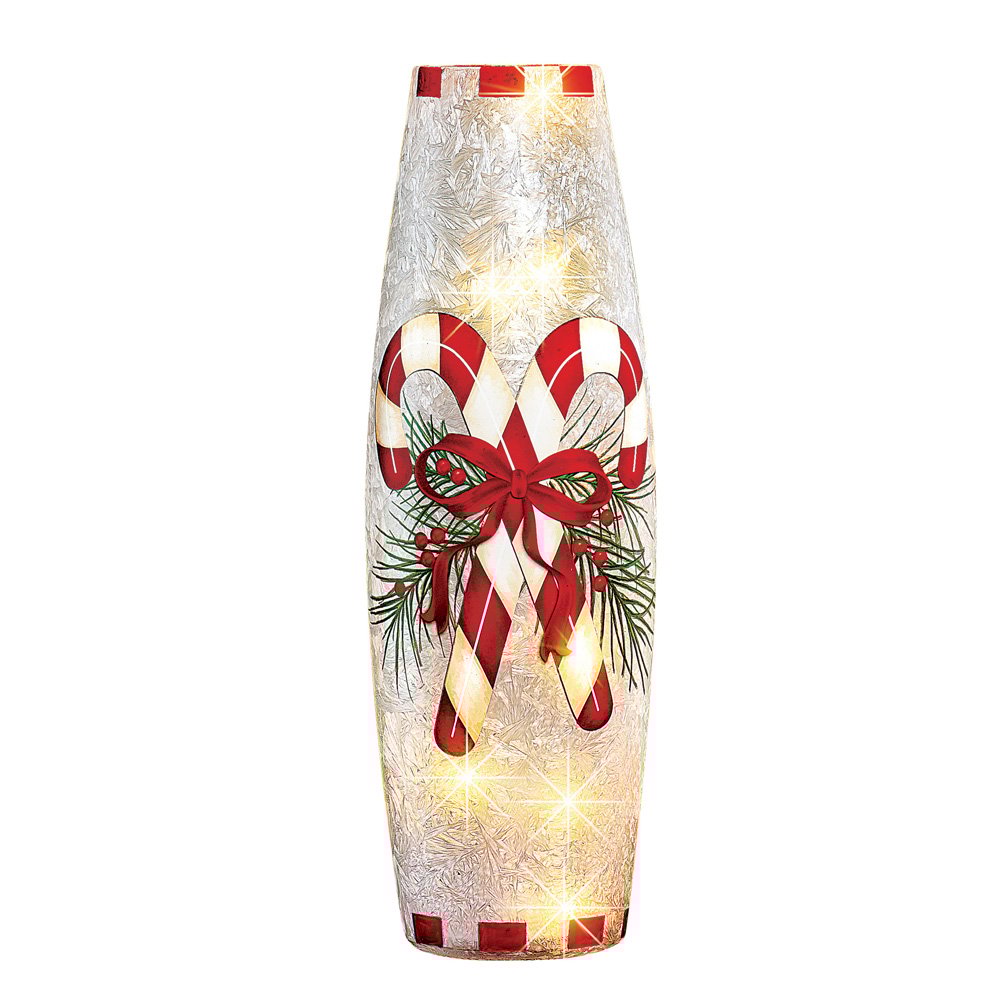 Frosted Glass Candy Cane Christmas Hurricane Lamp 4 X 4 X 11.75 Modern & Contemporary Clear