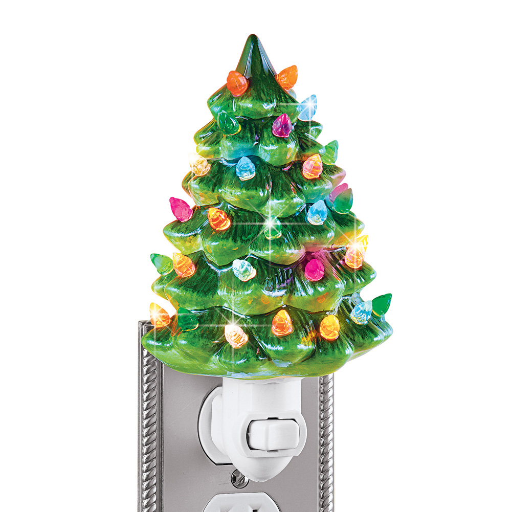 Ceramic Christmas Tree Night Light - 6"H, Nostalgic, Decorative Bathroom Decoration, Green
