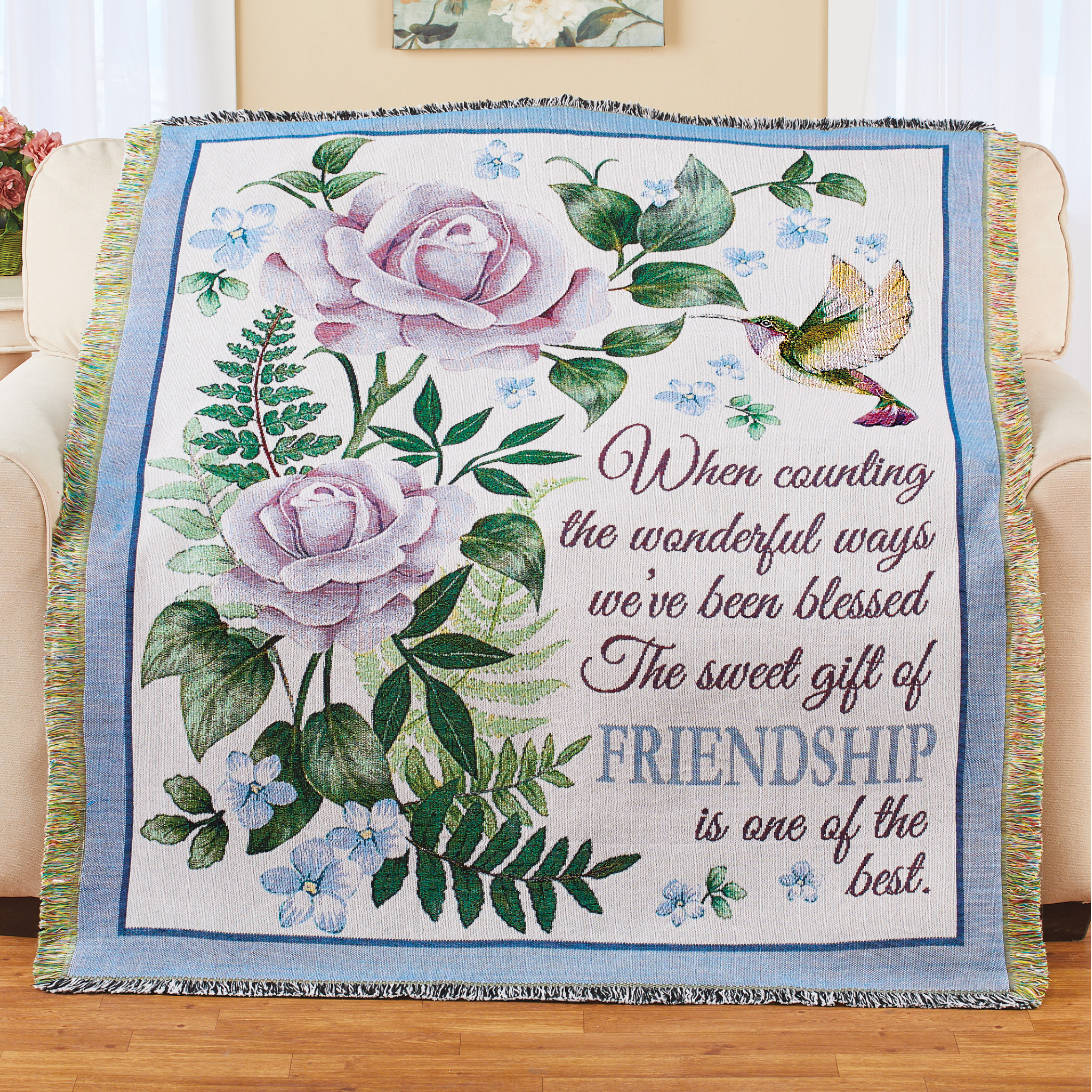 Sweet Friend Hummingbird Tapestry Throw Blanket Collections Etc