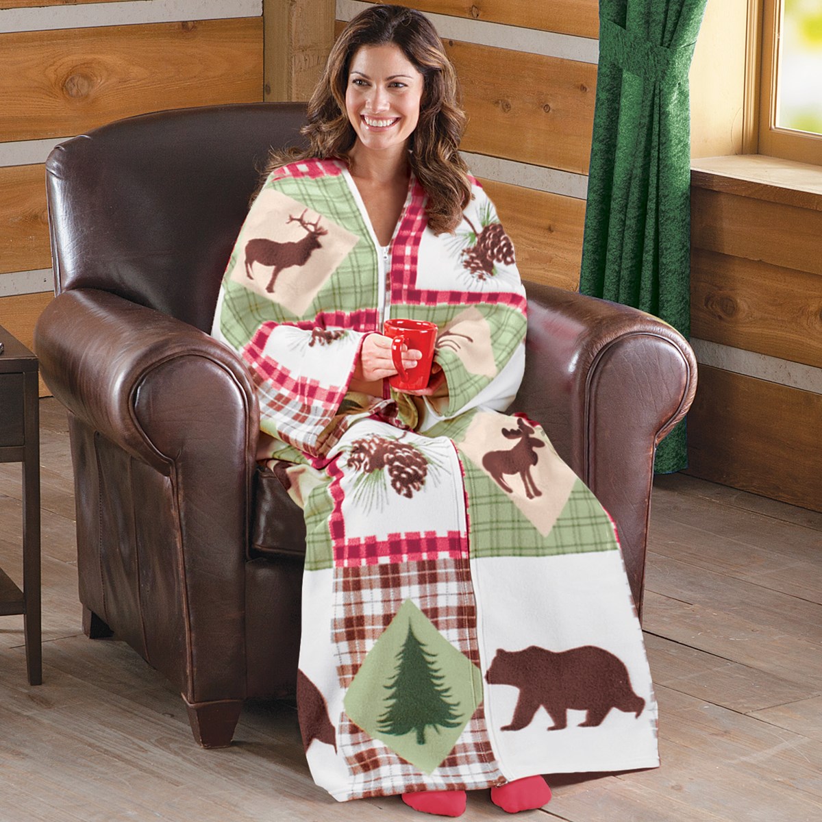 Woodland Fleece Cuddle Wrap Blanket with Zipper Collections Etc.
