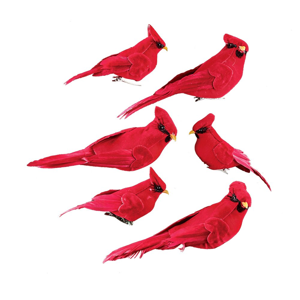Cardinal Clip-On Ornaments Winter Decoration, 6 Pc 6.75 X 2 X 2.25