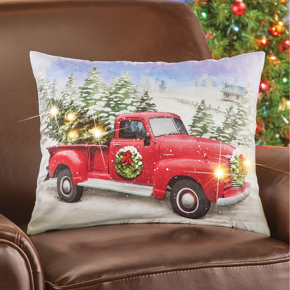 Red Truck Lighted Holiday Throw Pillow Collections Etc.