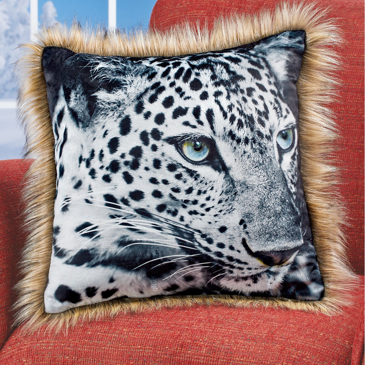 Fur Trim Snow Leopard Pillow Collections Etc.