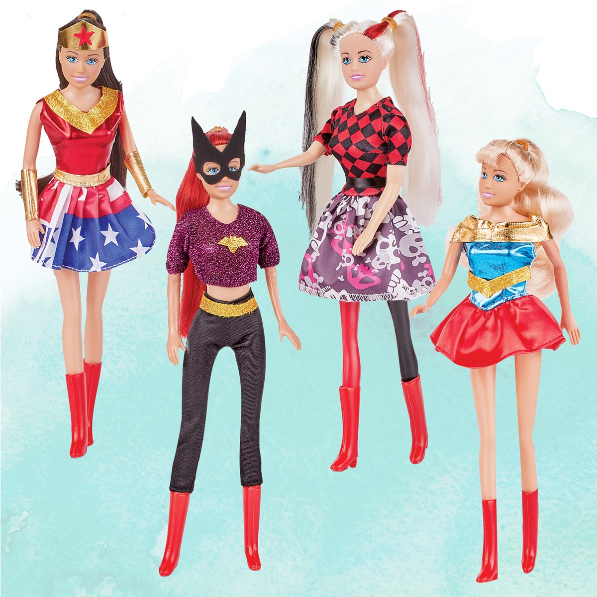 Superhero Dolls Set of 4 with 8 Outfits Collections Etc.