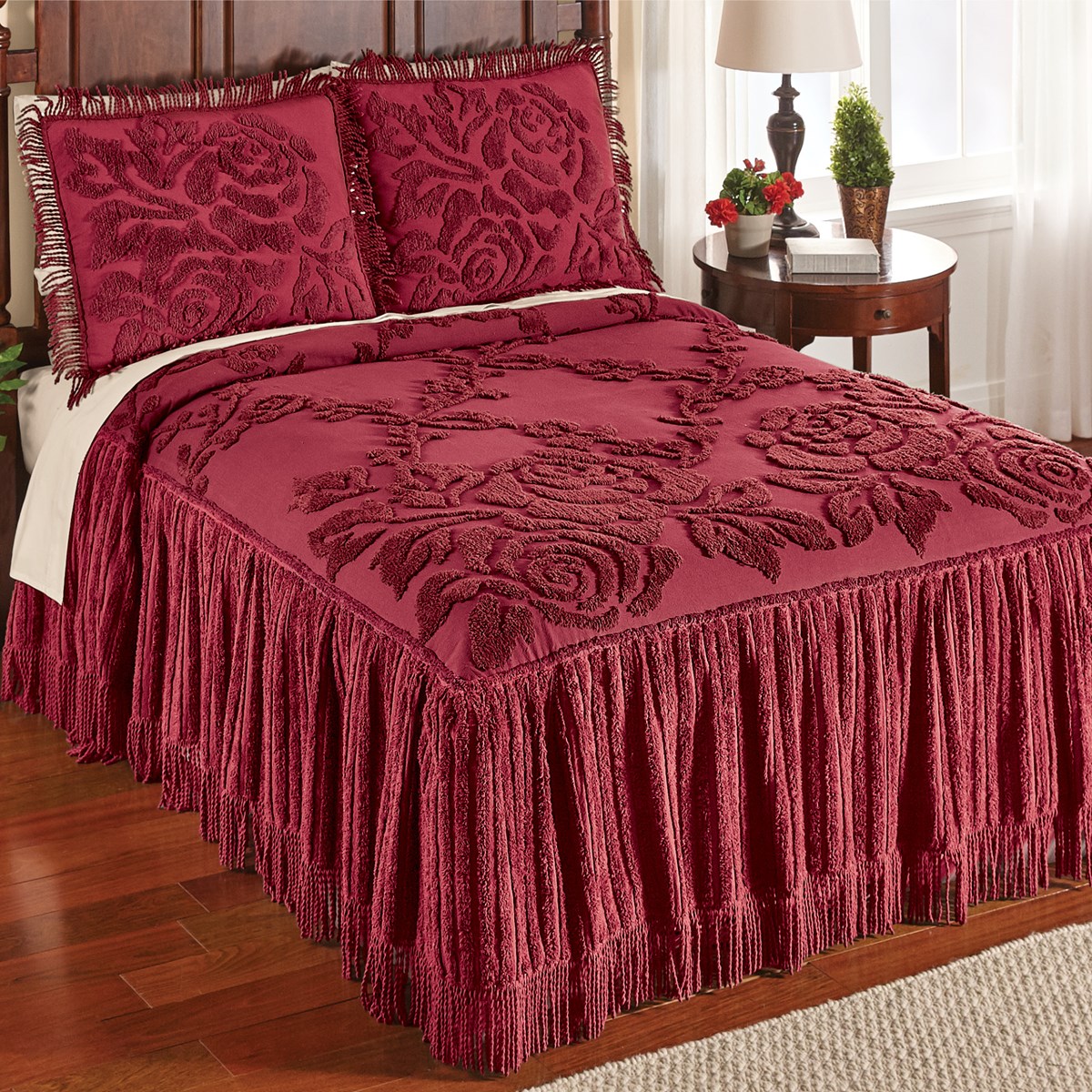 Raised Rose Trellis Chenille Bedspread with Fringe Collections Etc.