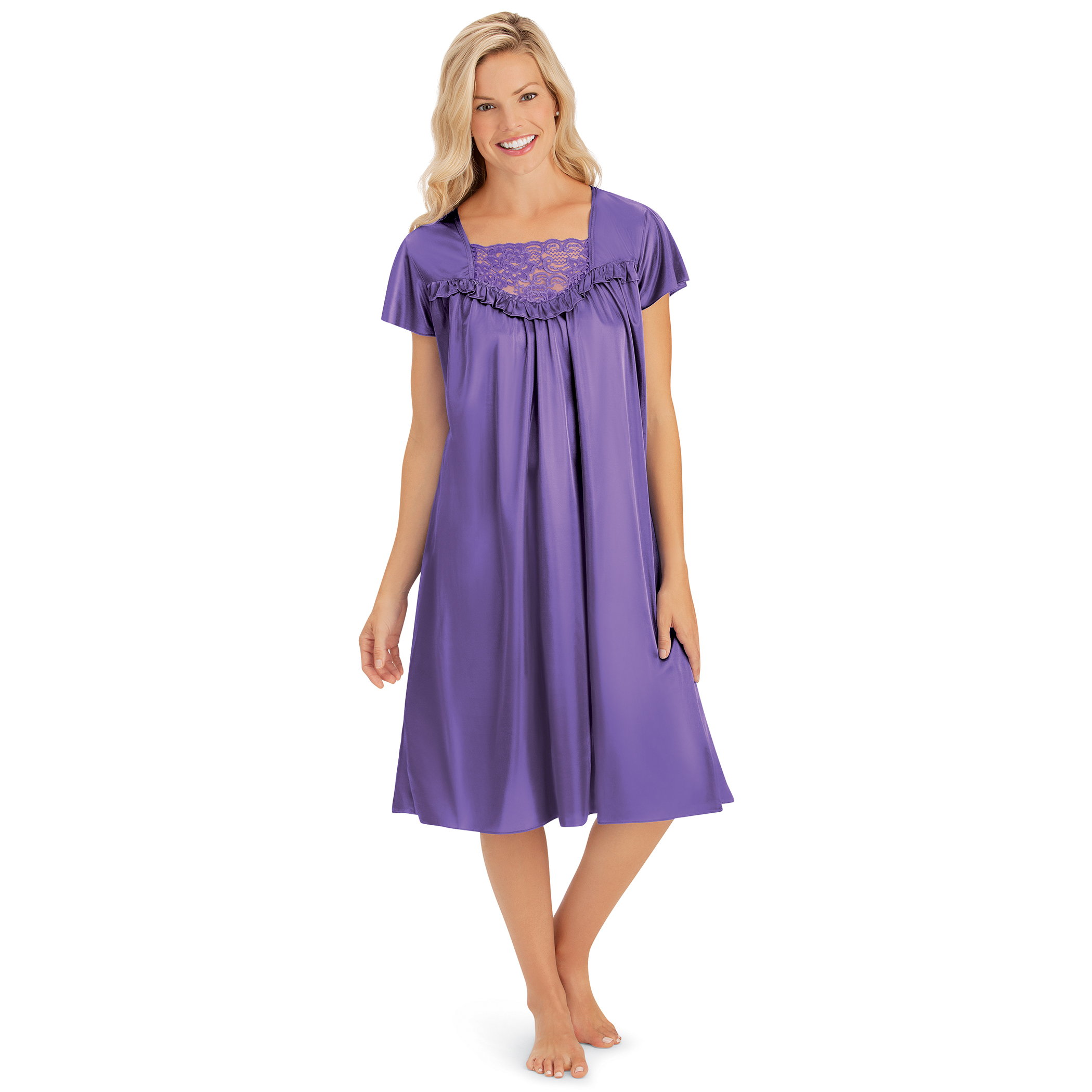 Lace Inset Tricot Nightgown Large Purple