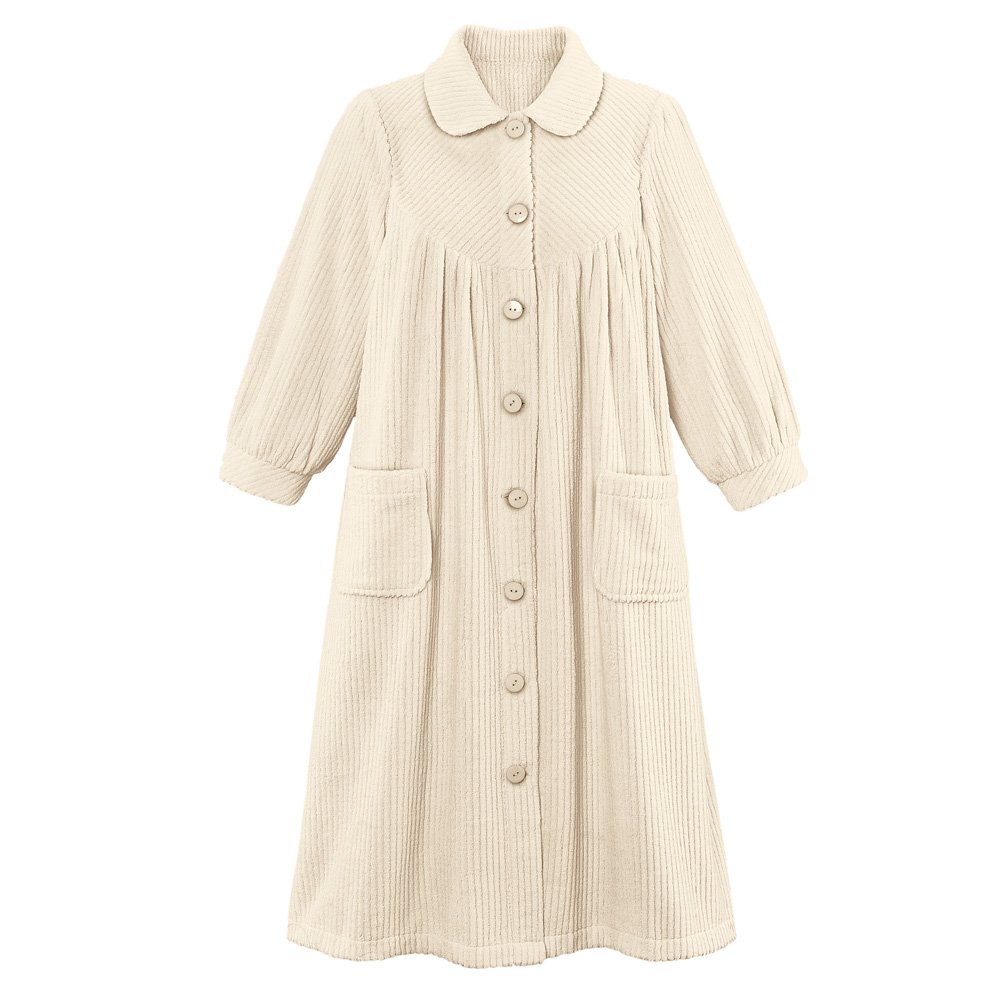 Women's Plush Fleece Button Front Robe with Pockets, Collar, Ivory, Xx-Large