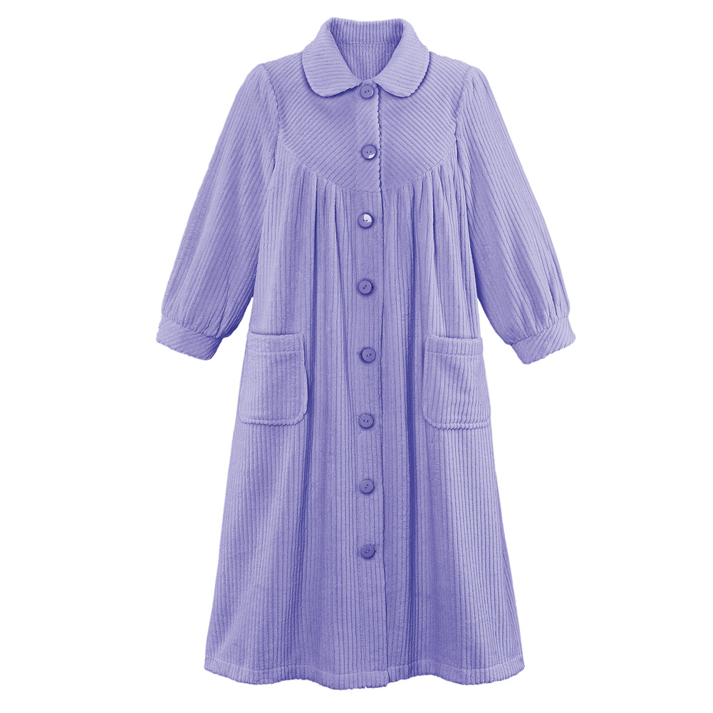 Women's Plush Fleece Button Front Robe with Pockets, Collar, Lavender, Xx-Large