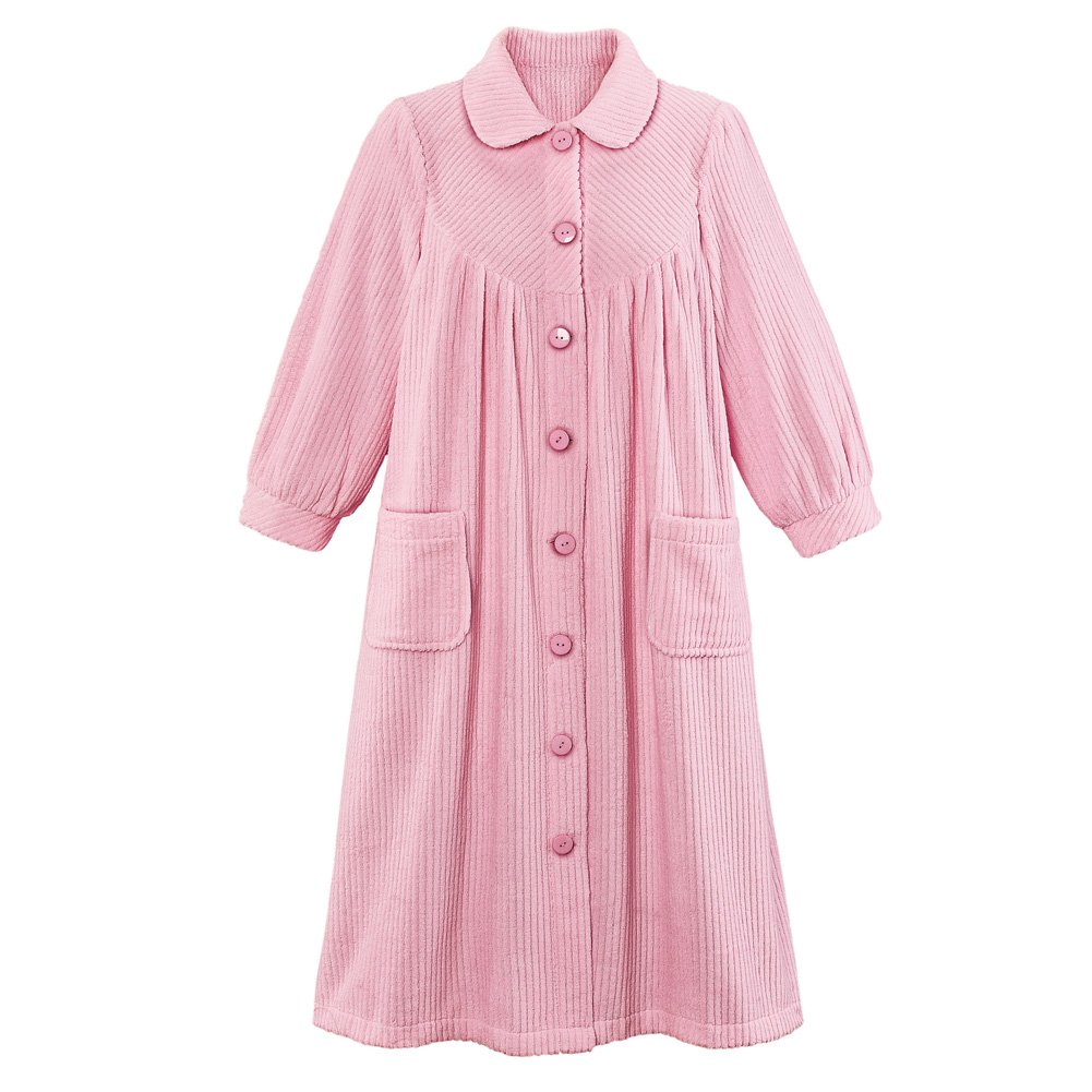 Women's Plush Fleece Button Front Robe with Pockets, Collar, Pink, XX-Large