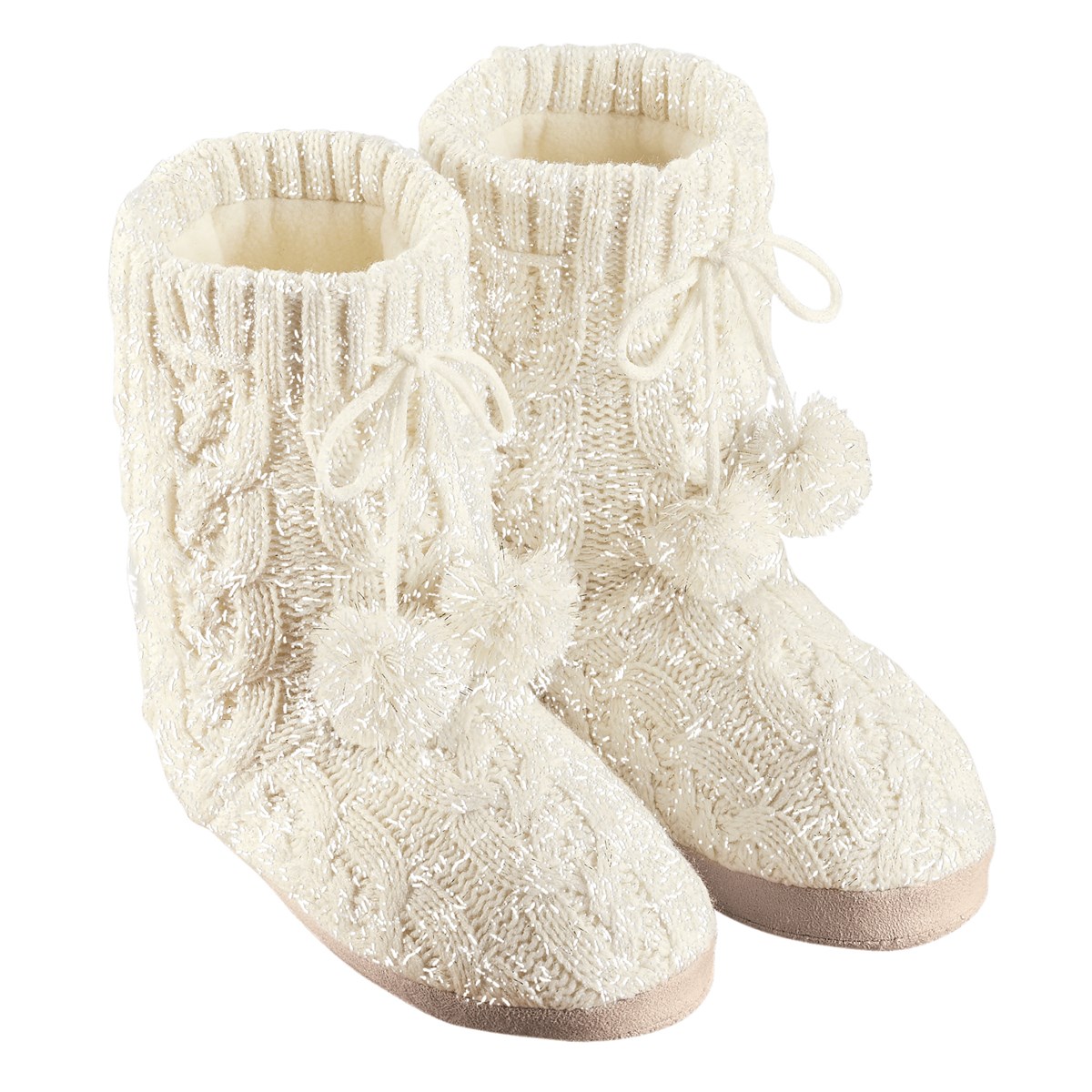 Lurex Cable Knit Slipper Boots with Fleece Lining Collections Etc.