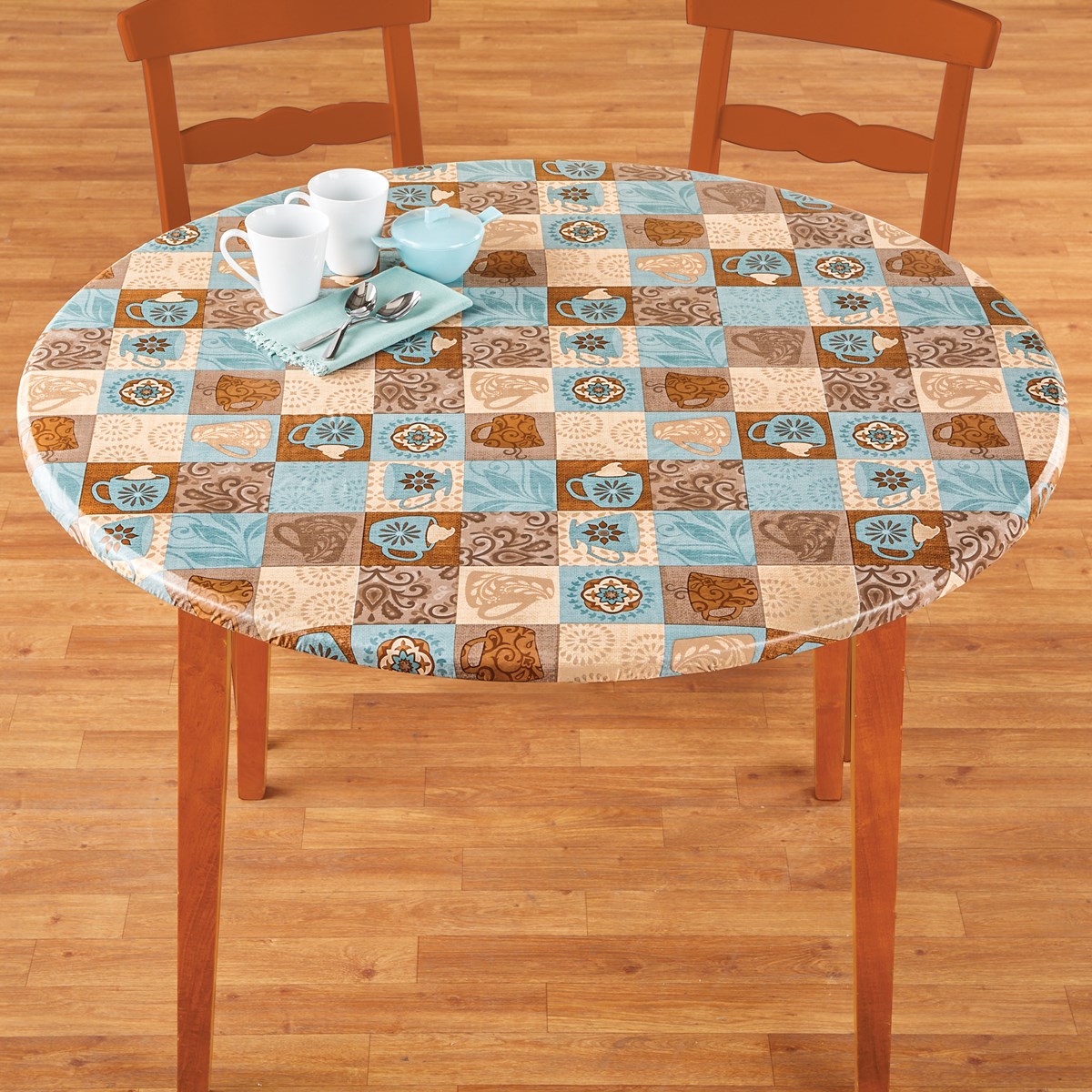 Fitted Round Tablecloth with Coffee Mugs Design Collections Etc.