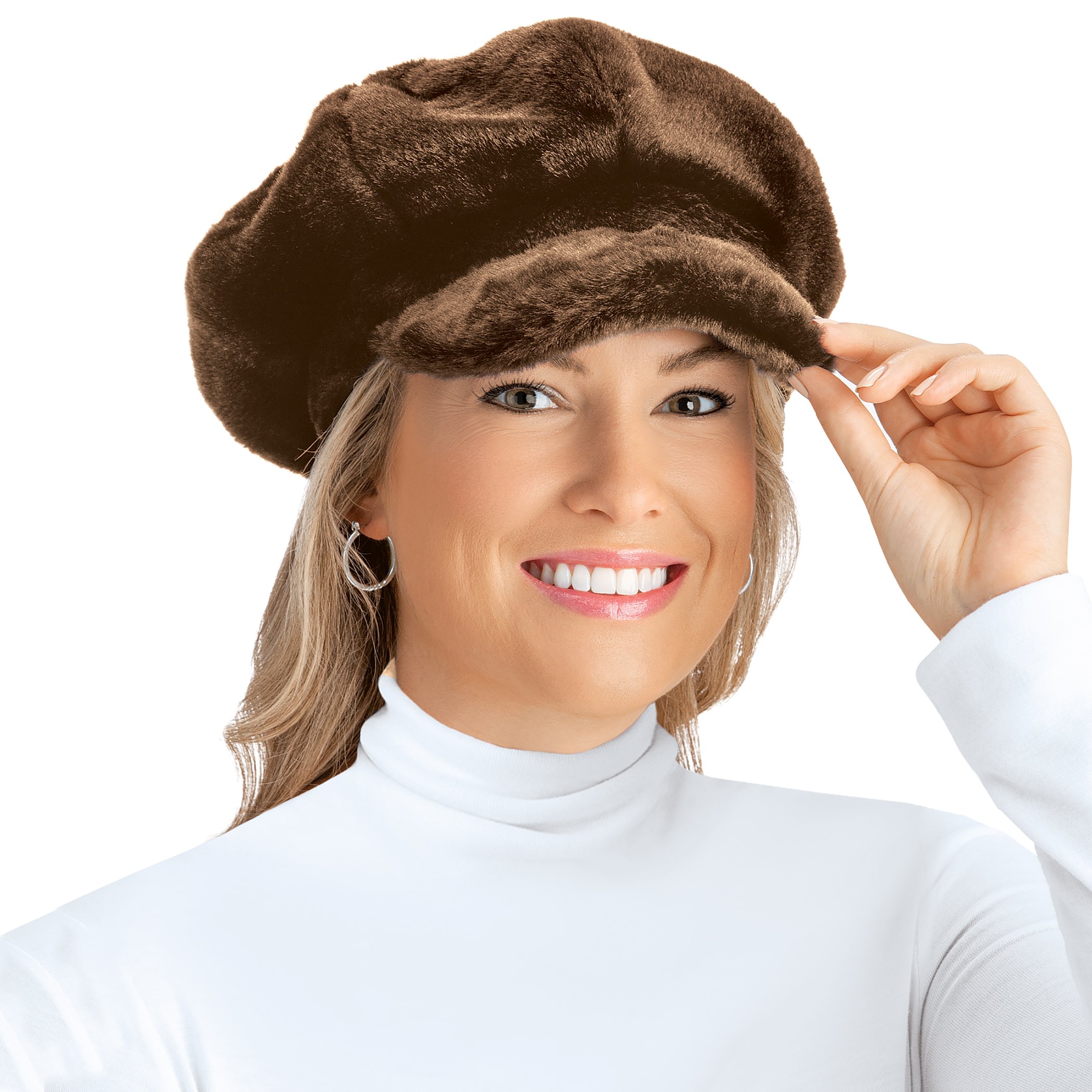 Women's Faux Fur Newsboy Winter Hat NO SIZE Black