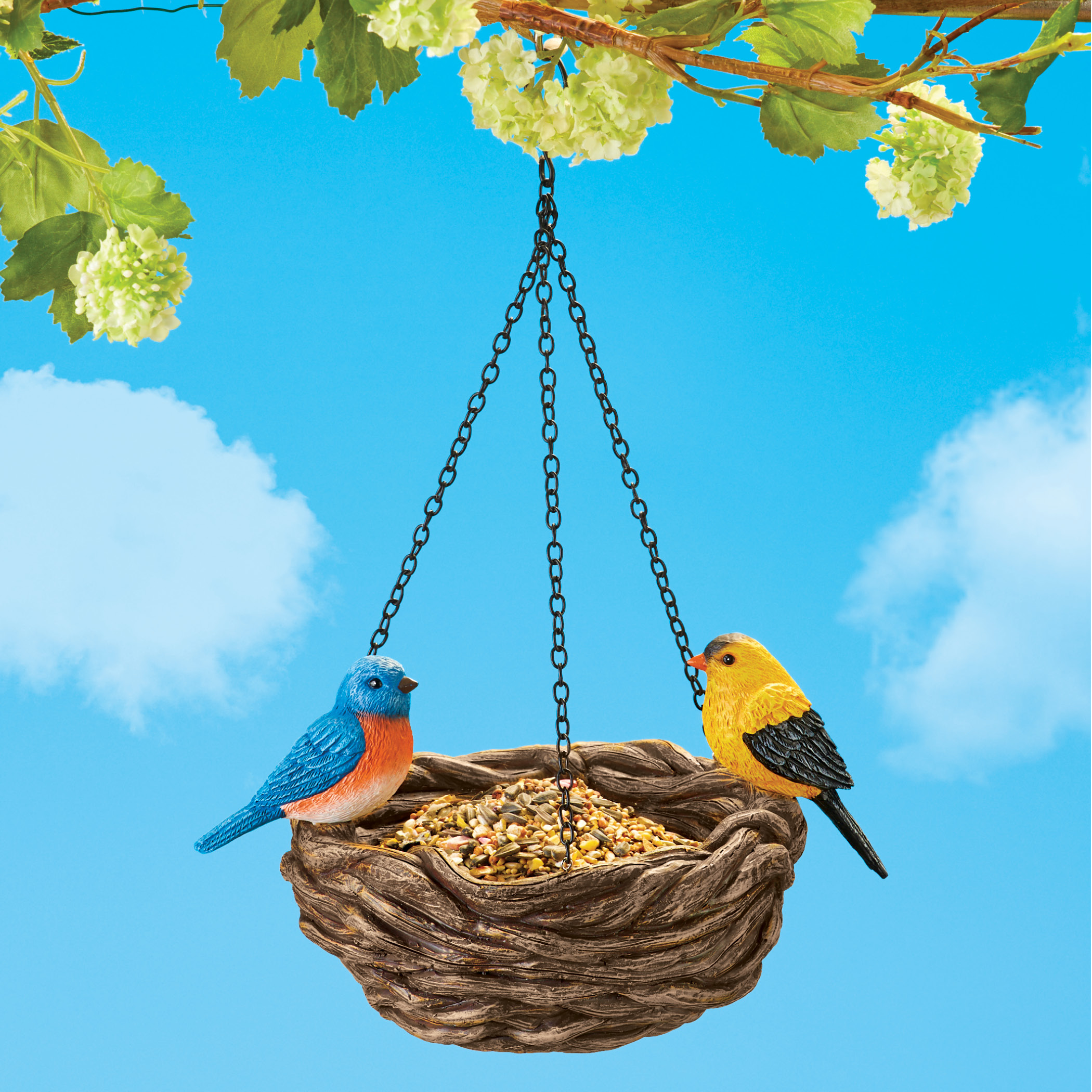 Hanging Nest Bird Feeder With Bird Figurine Accents Collections Etc