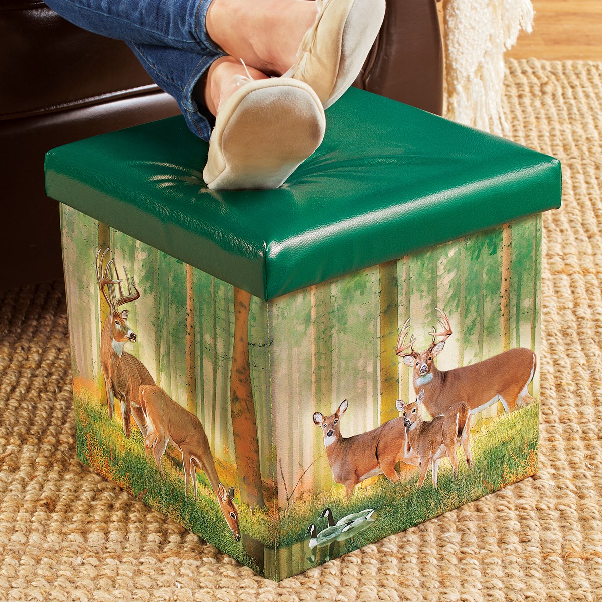 Woodland Deer Print Ottoman with Storage Collections Etc.
