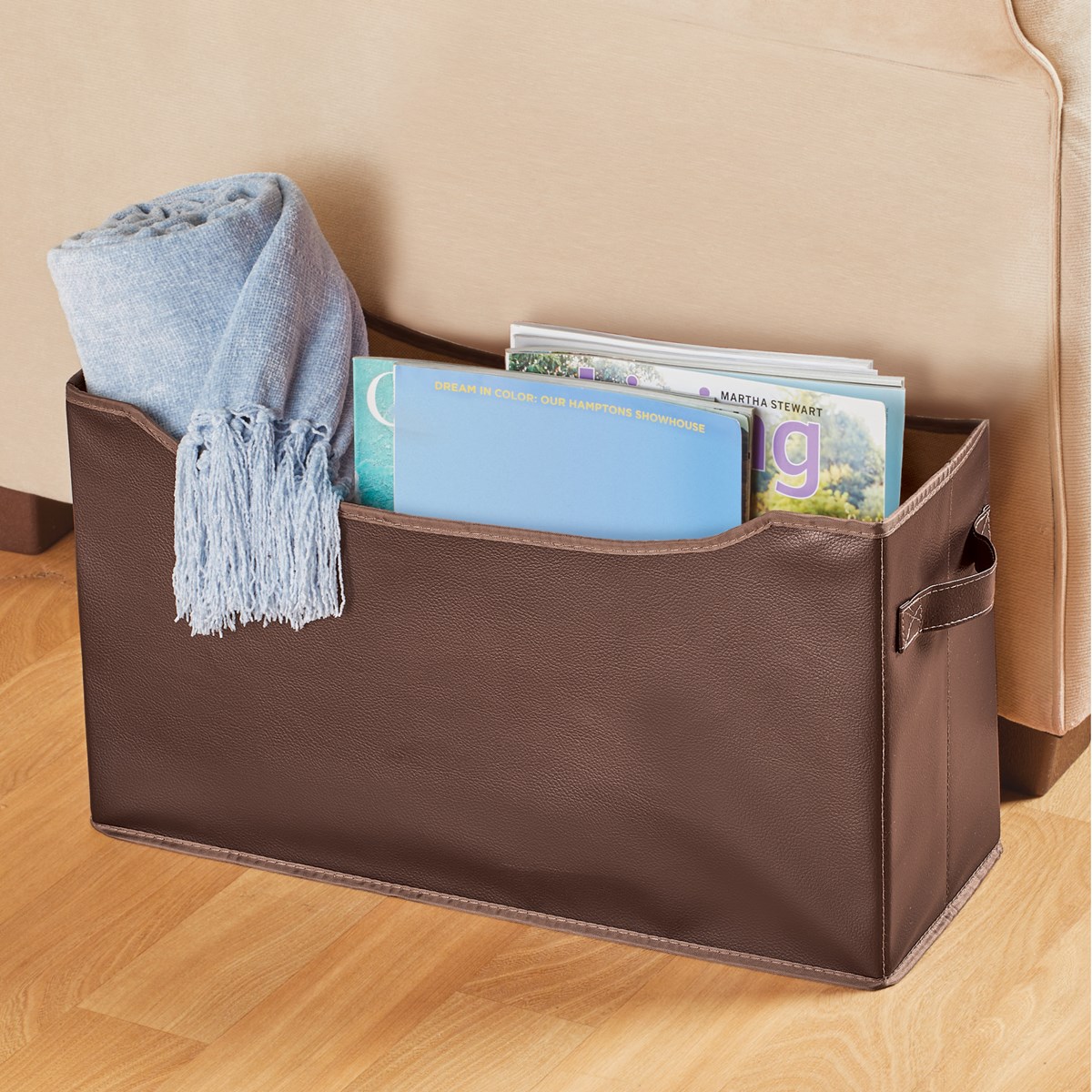 Faux Leather Storage Bin with Handles Collections Etc.