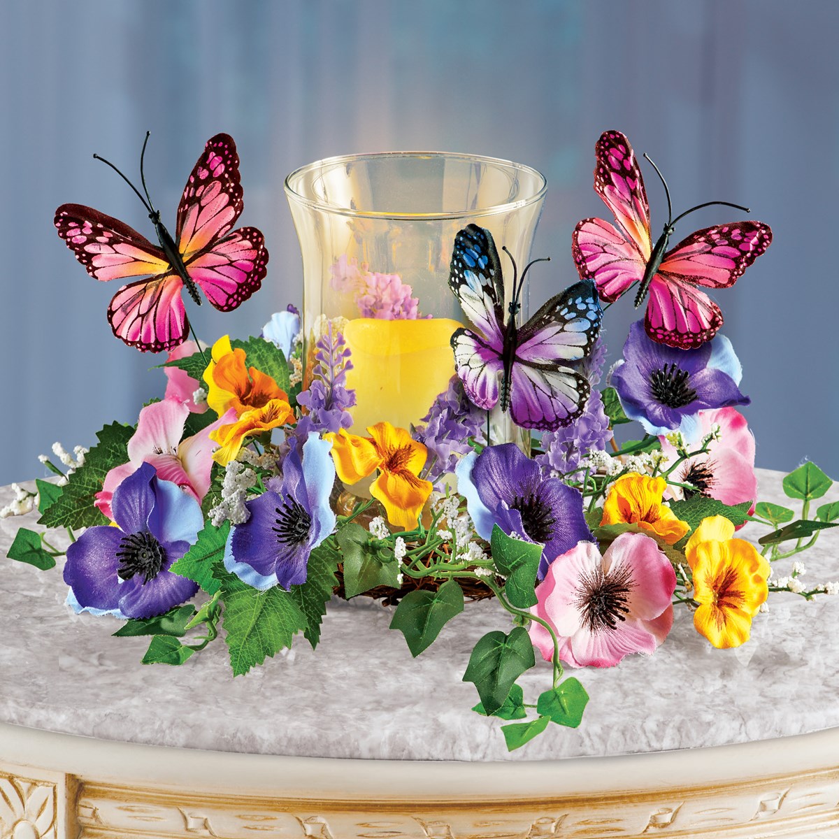 Faux Floral Candle Holder with Butterflies Collections Etc.
