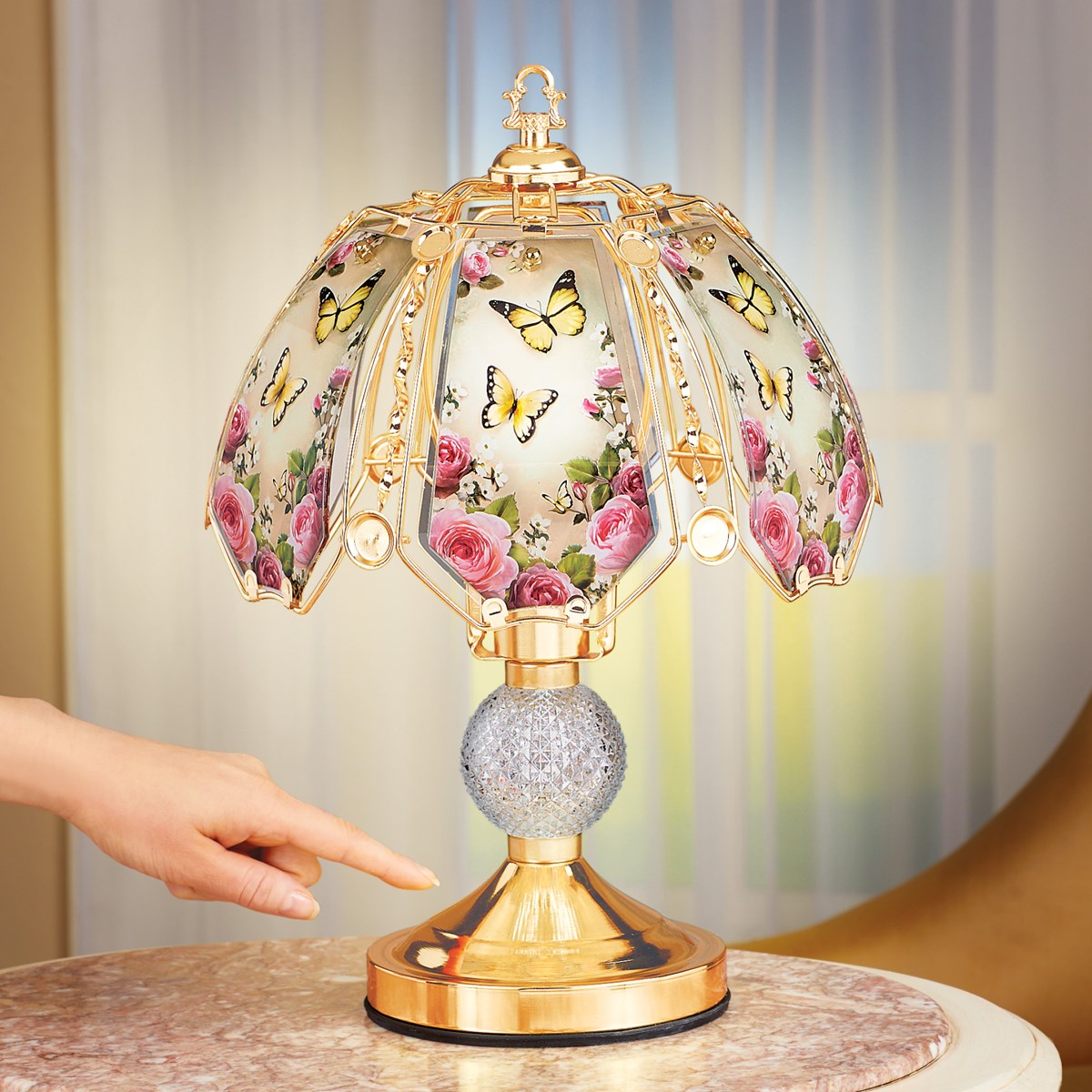 Rose Garden Touch Lamp with Gold Base Collections Etc.