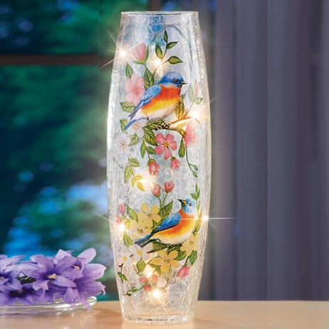 Blue Birds Fl Glass Hurricane Lamp Collections Etc Blue Birds Fl Glass Hurricane Lamp, Blue Glass Hurricane Lamp