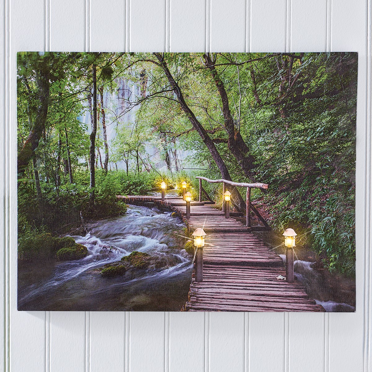 Lighted Bridge in Forest Canvas Wall Art Collections Etc.