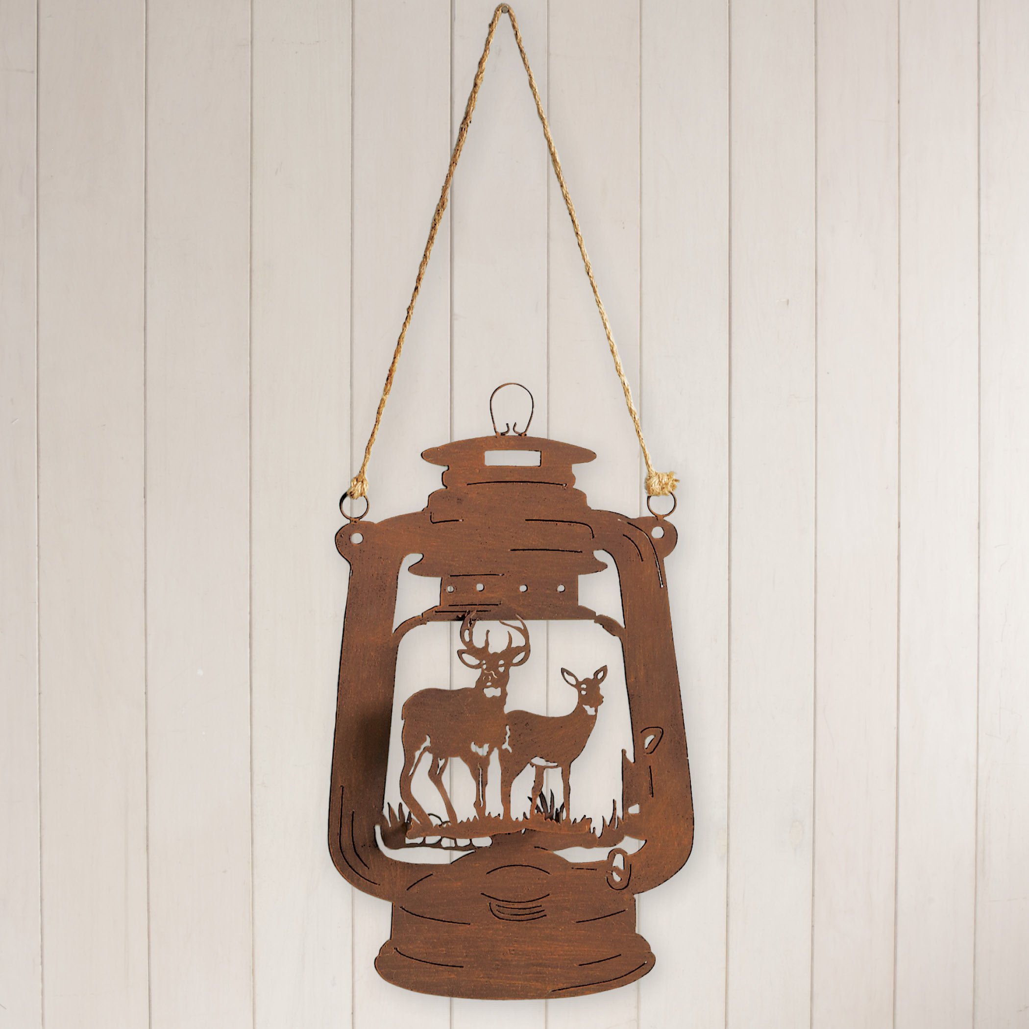 Northwoods Rustic Deer Lantern Metal Wall Art