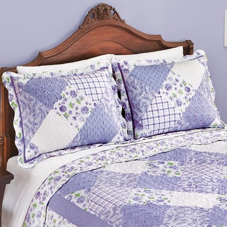 Tranquil Lavender Floral Diamond Patchwork Pillow Shams