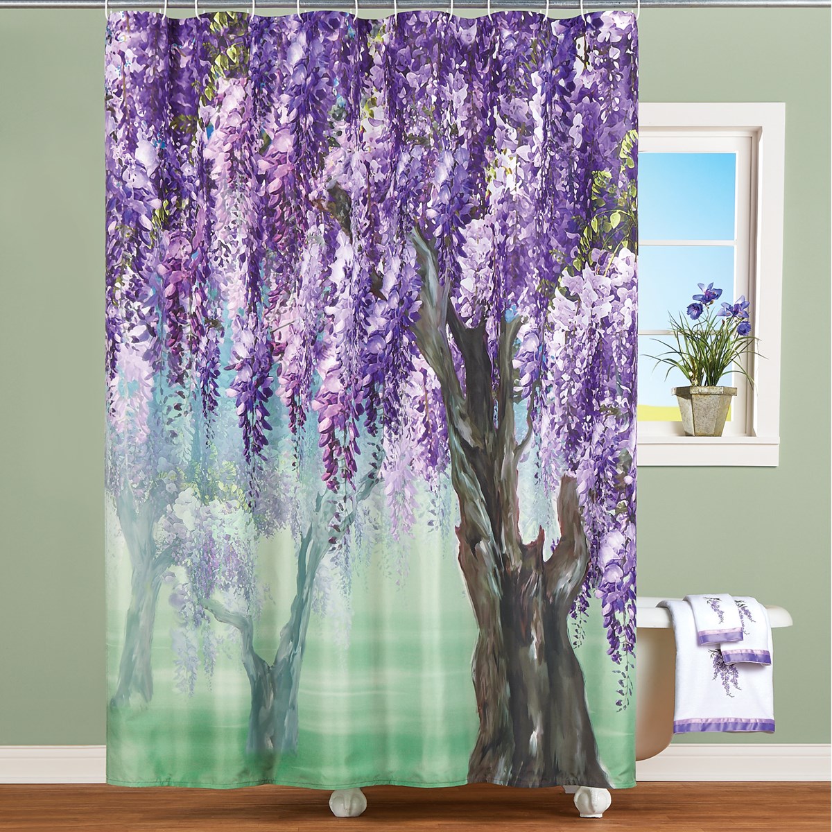 Lilac Wisteria Tree Shower Curtain Collections Etc.