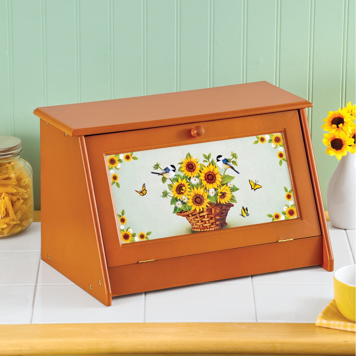 Sunflower VintageStyle Wooden Bread Box Collections Etc.
