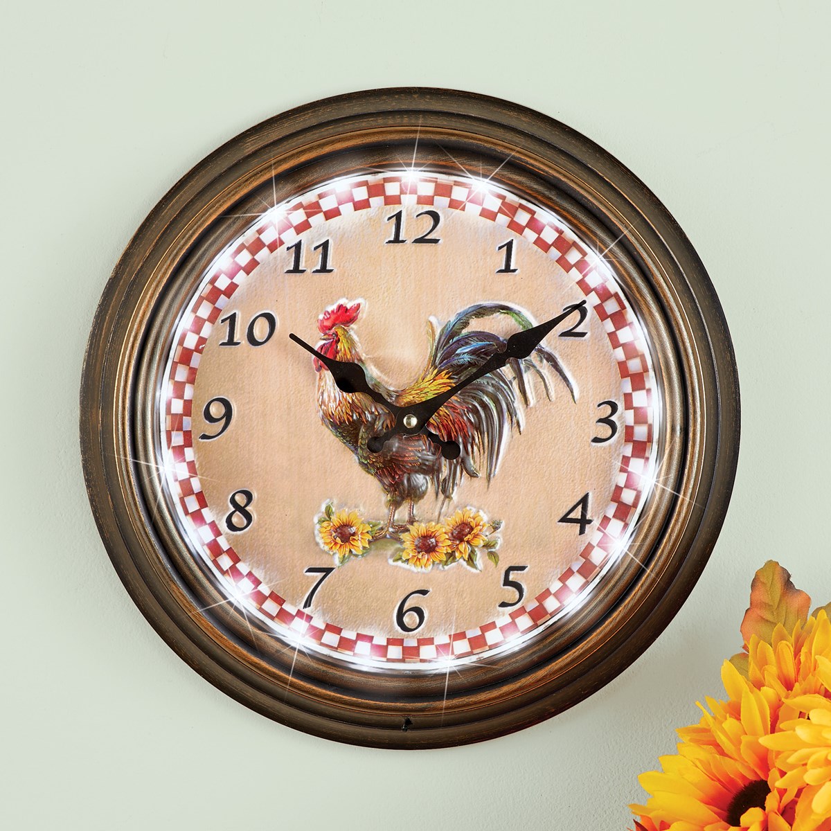 Lighted Rooster Wall Clock with Remote Control Collections Etc.