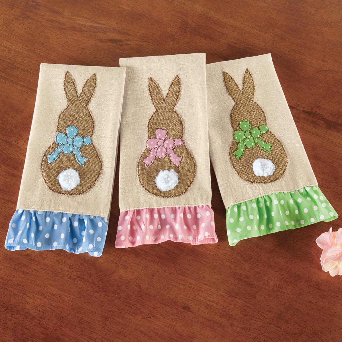 Ruffle Trim Bunny Easter Kitchen Towels Set of 3 Collections Etc.