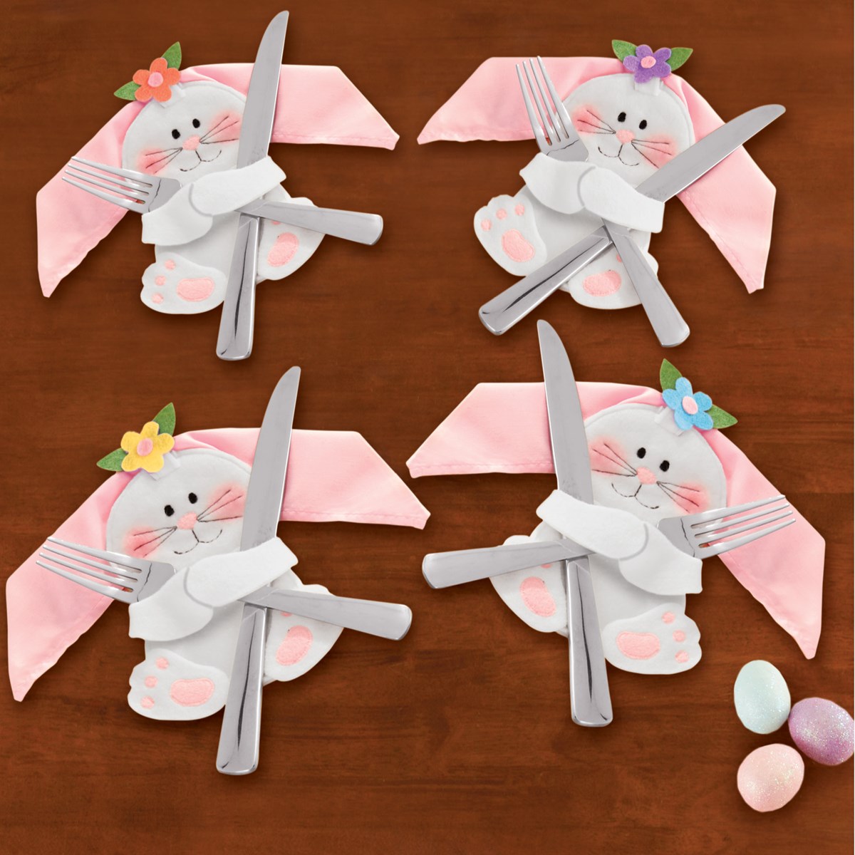 Easter Bunny Silverware and Napkin Holders Set of 4 Collections Etc.