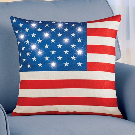 Lighted American Flag Pillow Cover Collections Etc