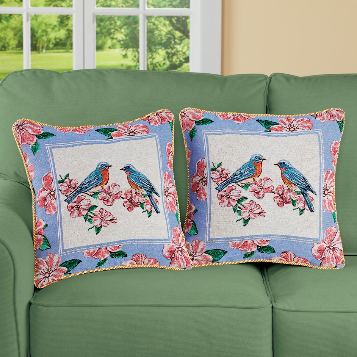 Bird and Floral Tapestry Pillow Covers Set of 2 Collections Etc.