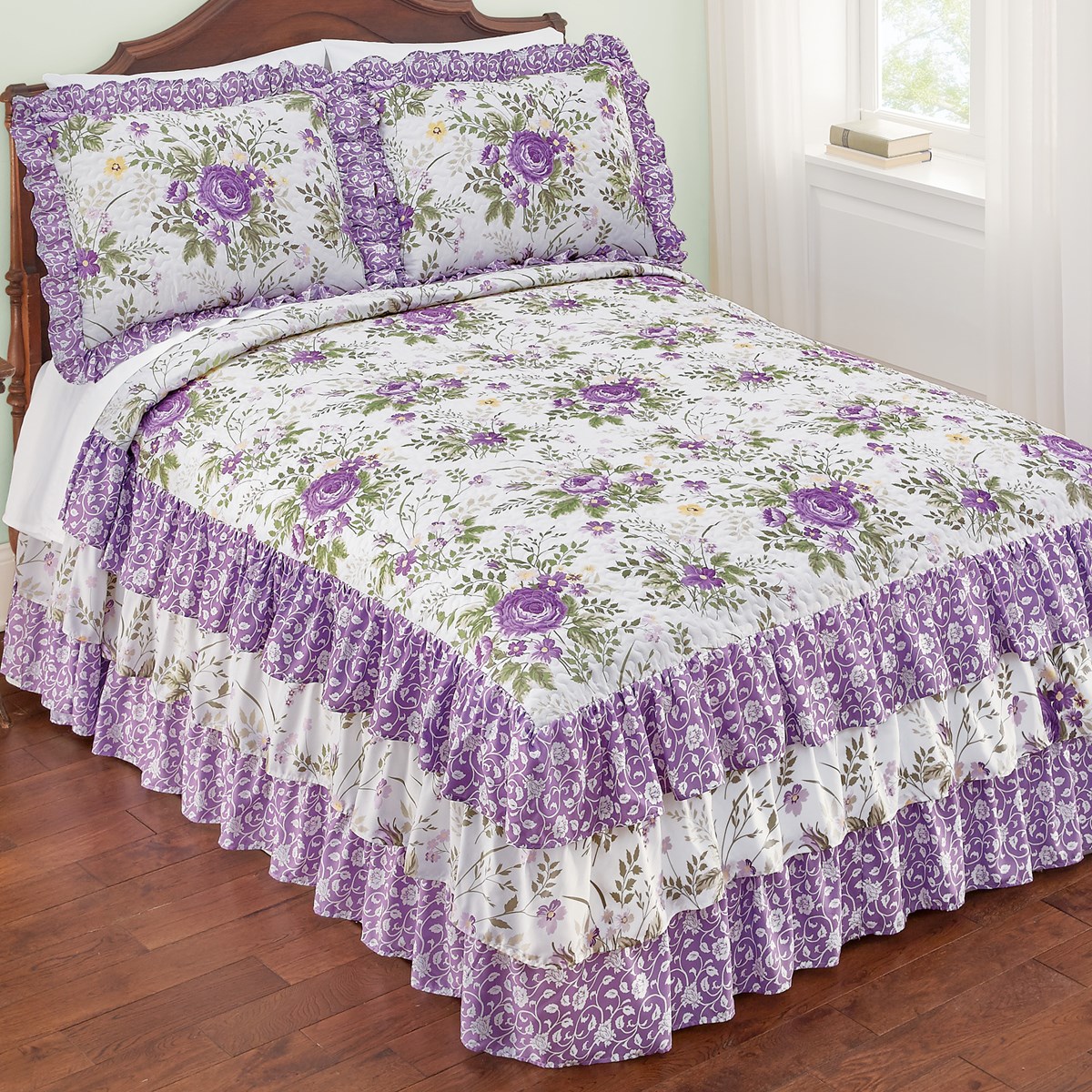 Country Purple Floral 3Tier Ruffled Bedspread Collections Etc.