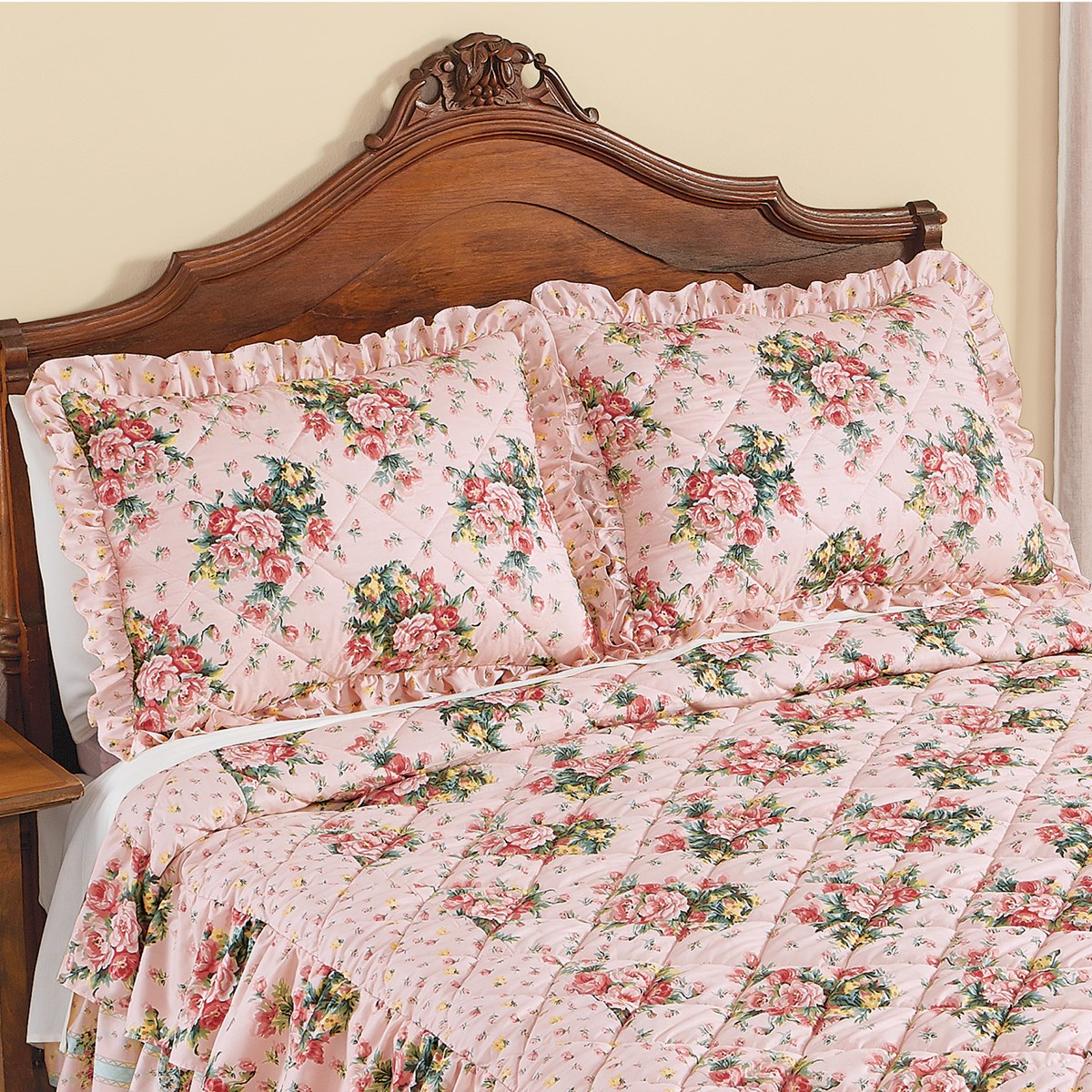Pink Rose Trellis Ruffled Pillow Shams Collections Etc.