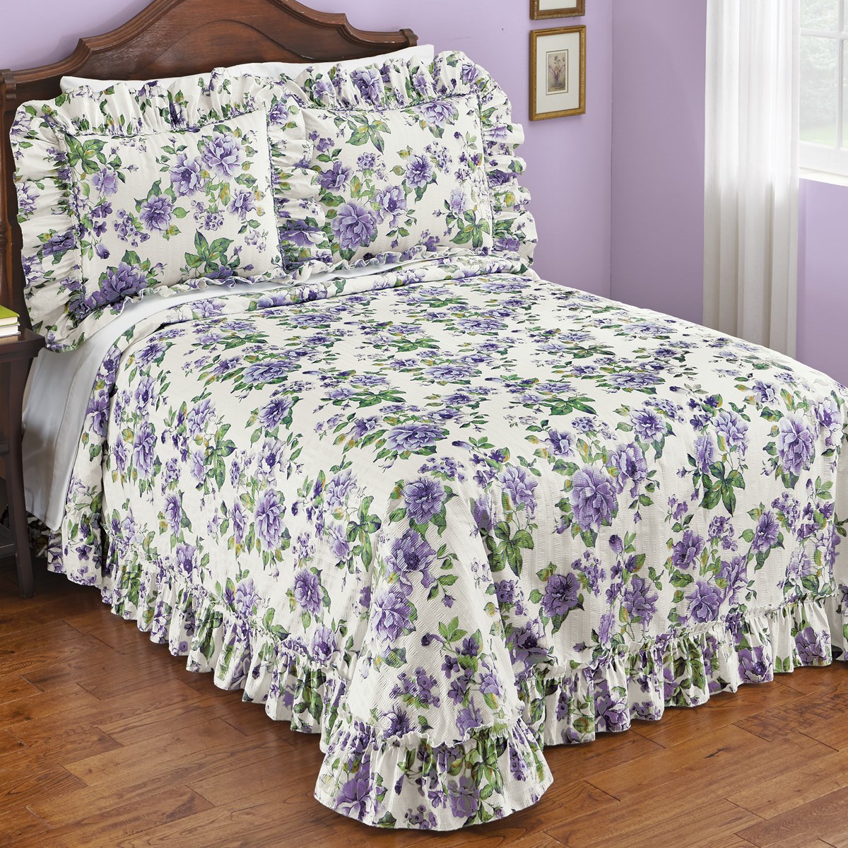 Anna Plisse Purple Floral Ruffled Bedspread Collections Etc.