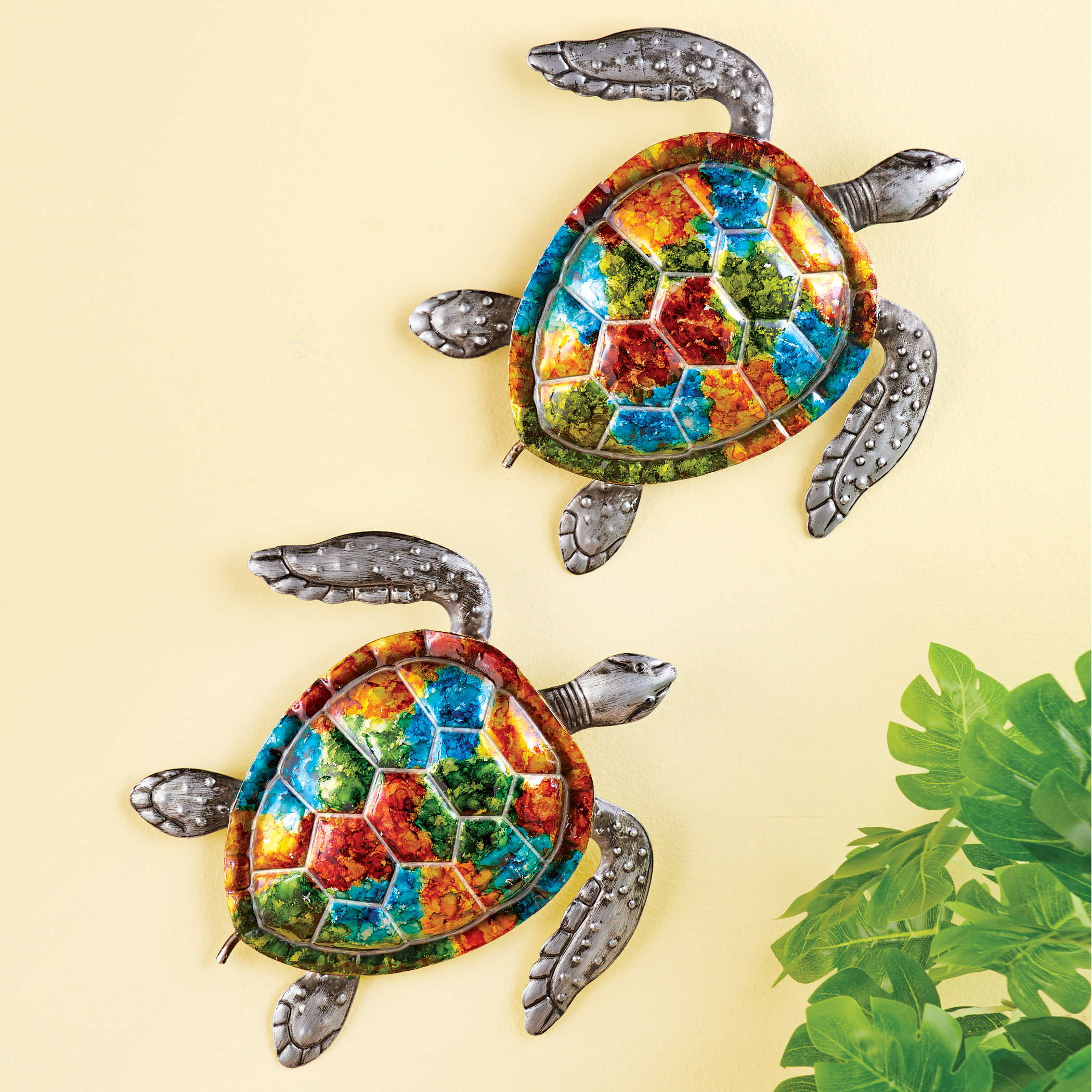 Colorful Sea Turtles Metal Wall Art - Set Of 2 Collections Etc. - Colorful Sea Turtles Metal Wall Art - Set Of 2 Collections Etc.